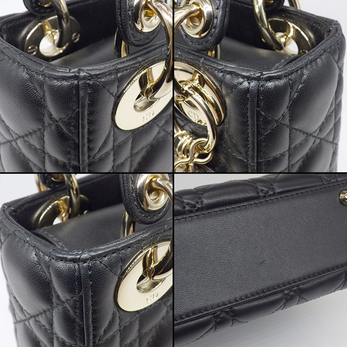 ディオール Dior ハンドバッグ レディディオール ミニ M0505ONGE_M900 ブラック カナージュ ラムスキン ゴールド金具 【中古】