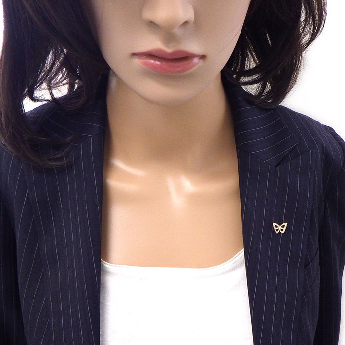 【ダイヤモンド】 ピンブローチ バタフライ モチーフ ラウンドブリリアントカット ダイヤモンド 計0.29ct K18YG 【中古】