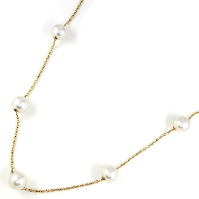 ミキモト MIKIMOTO ネックレス ステーション 6ポイント パール 9.0mm珠 ダイヤモンド K18YG 【中古】