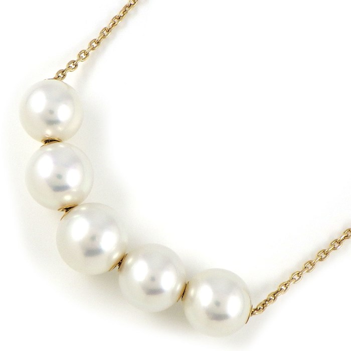 ミキモト MIKIMOTO ネックレス ステーション 6ポイント パール 9.0mm珠 ダイヤモンド K18YG 【中古】