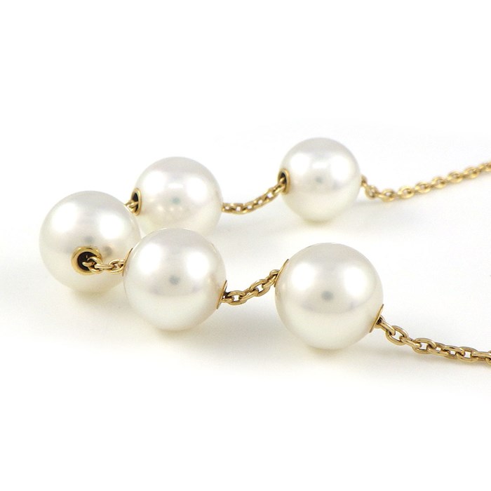 ミキモト MIKIMOTO ネックレス ステーション 6ポイント パール 9.0mm珠 ダイヤモンド K18YG 【中古】