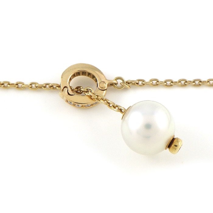 ミキモト MIKIMOTO ネックレス ステーション 6ポイント パール 9.0mm珠 ダイヤモンド K18YG 【中古】