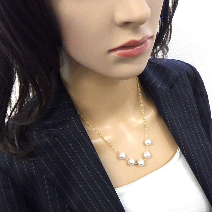 ミキモト MIKIMOTO ネックレス ステーション 6ポイント パール 9.0mm珠 ダイヤモンド K18YG 【中古】