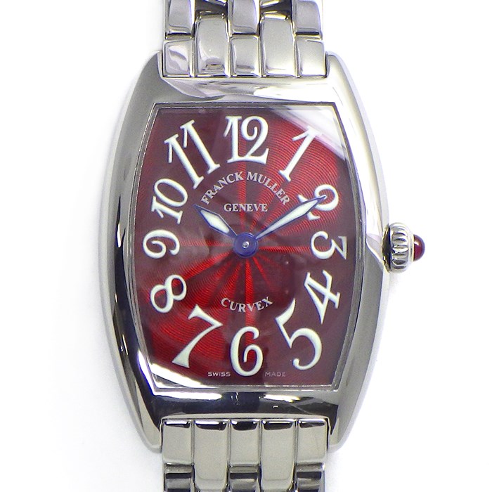 フランクミュラー FRANCK MULLER 腕時計 トノウ カーベックス 1752QZ 夜光インデックス 夜光針 ギョーシェ レッド文字盤 SS クオーツアナログ 【箱・保付き】 【中古】