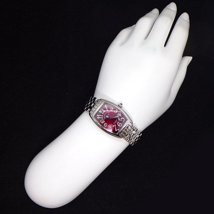 フランクミュラー FRANCK MULLER 腕時計 トノウ カーベックス 1752QZ 夜光インデックス 夜光針 ギョーシェ レッド文字盤 SS クオーツアナログ 【箱・保付き】 【中古】