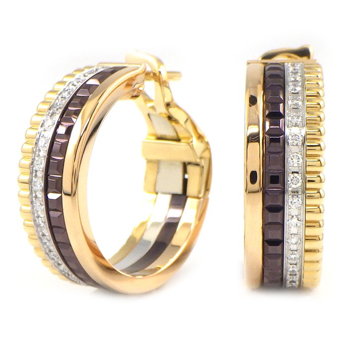 ブシュロン BOUCHERON ピアス キャトル クラシック フープ JCO00510 スリーカラー 50ポイント ダイヤモンド 計0.36ct K18PG K18WG K18YG ブラウン PVD 【中古】