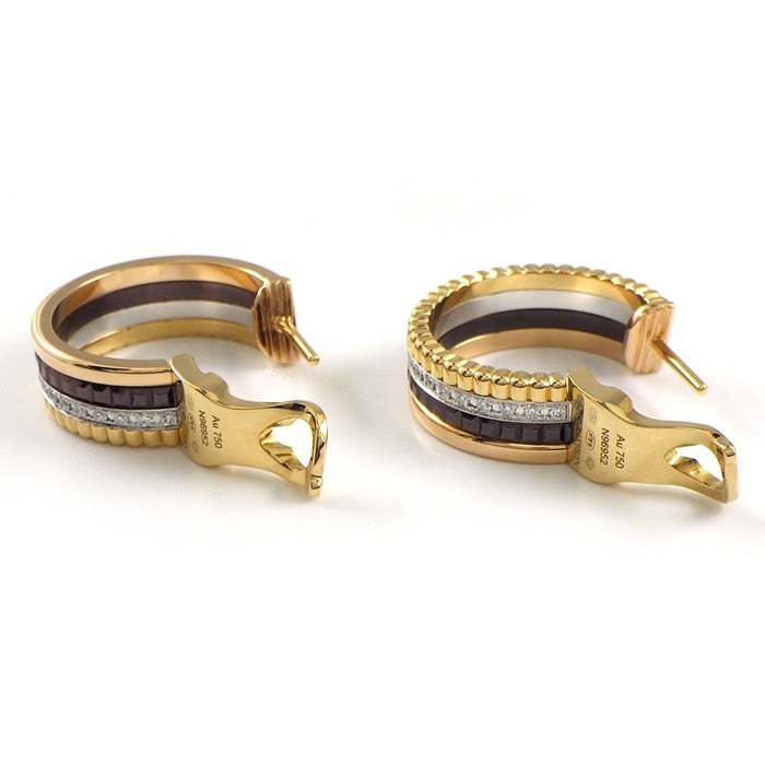 ブシュロン BOUCHERON ピアス キャトル クラシック フープ JCO00510 スリーカラー 50ポイント ダイヤモンド 計0.36ct K18PG K18WG K18YG ブラウン PVD 【中古】