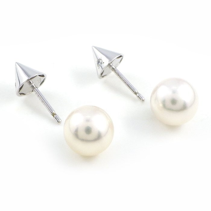タサキ 田崎真珠 TASAKI ピアス リファインドリベリオン アコヤパール 7.7mm E-3699-18KWG ダイヤモンド 0.01ct ダイヤモンド 0.01ct K18WG 【中古】