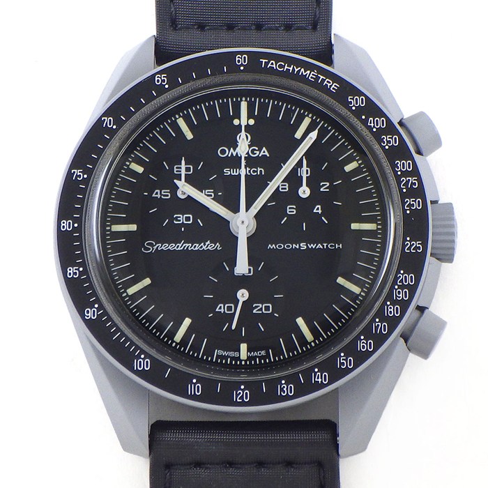 スウォッチ×オメガ Swatch×OMEGA 腕時計 ムーンスウォッチ ミッション トゥ ザ ムーン S033M100 スピードマスター ブラック文字盤 スチールグレー バイオセラミック ブラック ベルクロストラップ クオーツアナログ 【箱・保付き】 【中古】