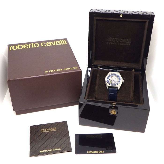 ロベルト・カヴァリ roberto cavalli ロベルト・カヴァリ 腕時計 ×FRANCK MULLER RV1G108L0031 スケルトン文字盤 裏スケ ネイビー クロコダイルレザーベルト SS 自動巻き 【箱・保付き】 【中古】