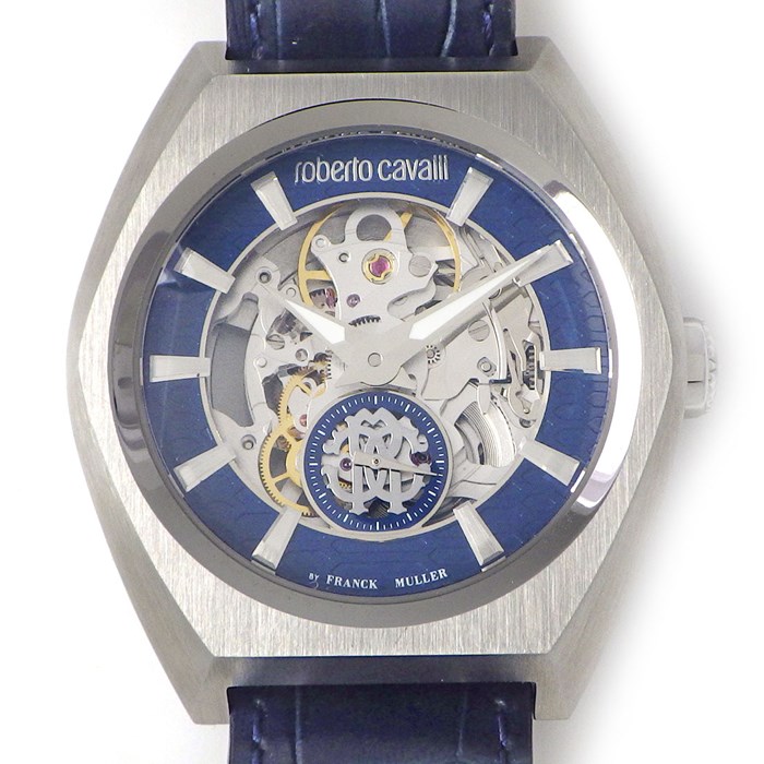 ロベルト・カヴァリ roberto cavalli ロベルト・カヴァリ 腕時計 ×FRANCK MULLER RV1G108L0031 スケルトン文字盤 裏スケ ネイビー クロコダイルレザーベルト SS 自動巻き 【箱・保付き】 【中古】