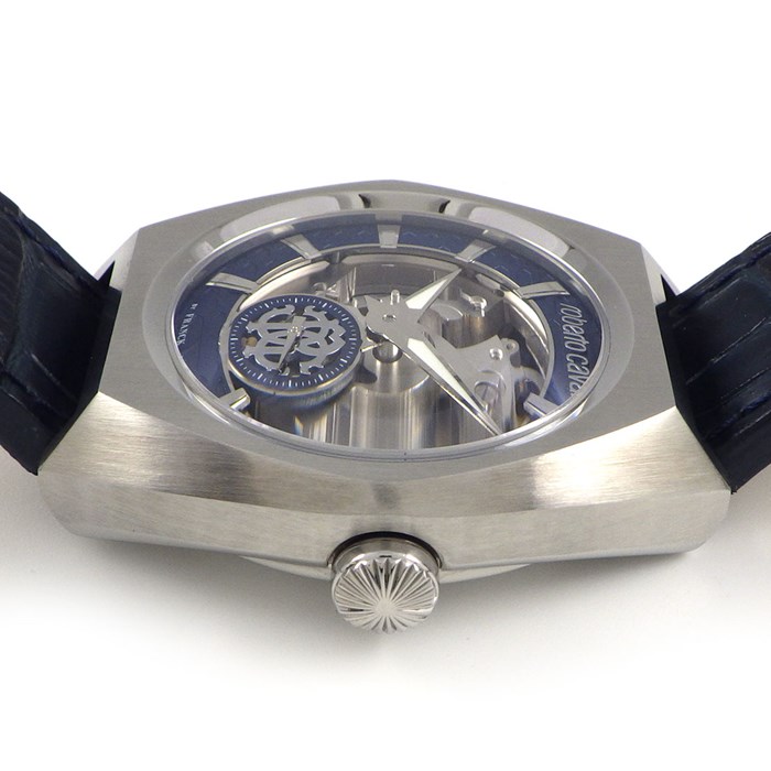 ロベルト・カヴァリ roberto cavalli ロベルト・カヴァリ 腕時計 ×FRANCK MULLER RV1G108L0031 スケルトン文字盤 裏スケ ネイビー クロコダイルレザーベルト SS 自動巻き 【箱・保付き】 【中古】
