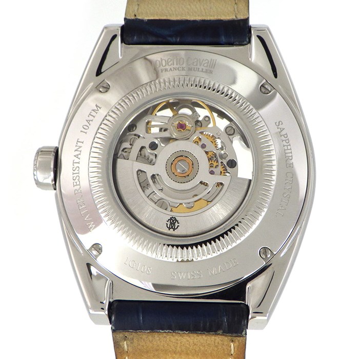 ロベルト・カヴァリ roberto cavalli ロベルト・カヴァリ 腕時計 ×FRANCK MULLER RV1G108L0031 スケルトン文字盤 裏スケ ネイビー クロコダイルレザーベルト SS 自動巻き 【箱・保付き】 【中古】
