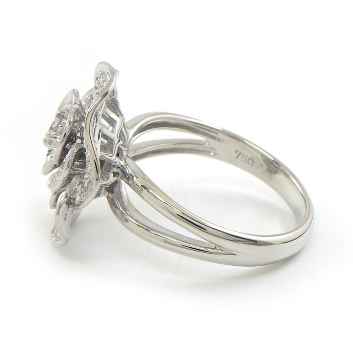 【ダイヤモンド】 リング ローズ 薔薇モチーフ フル パヴェ ダイヤモンド 0.32ct K18WG 12号 【中古】