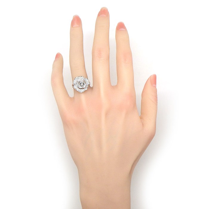【ダイヤモンド】 リング ローズ 薔薇モチーフ フル パヴェ ダイヤモンド 0.32ct K18WG 12号 【中古】