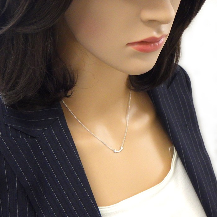 ティファニー Tiffany & Co. ネックレス Tスマイル ミニ 62617799 ダイヤモンド 0.03ct K18WG 【中古】