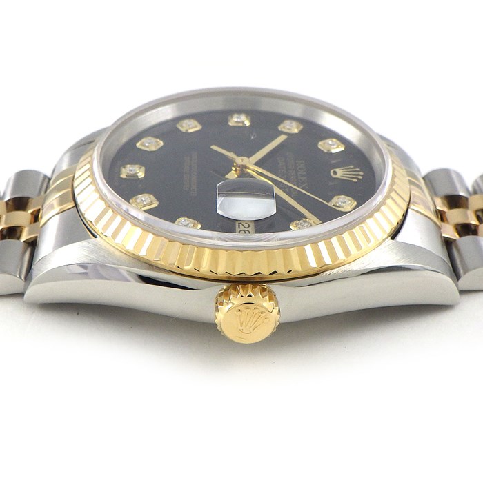 ロレックス Rolex 腕時計 デイトジャスト 16233G T番 10ポイント ダイヤインデックス デイト ブラック 文字盤 K18YG SS 自動巻き 【中古】