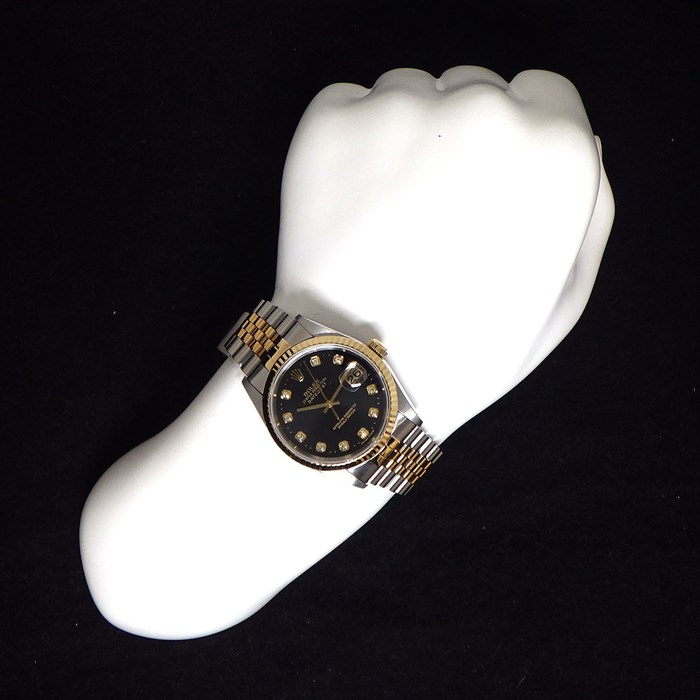 ロレックス Rolex 腕時計 デイトジャスト 16233G T番 10ポイント ダイヤインデックス デイト ブラック 文字盤 K18YG SS 自動巻き 【中古】