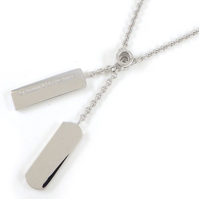 ティファニー Tiffany & Co. ネックレス 1837 ダブル バー ドロップ ロゴ タグ 1ポイント ダイヤモンド K18WG 【中古】