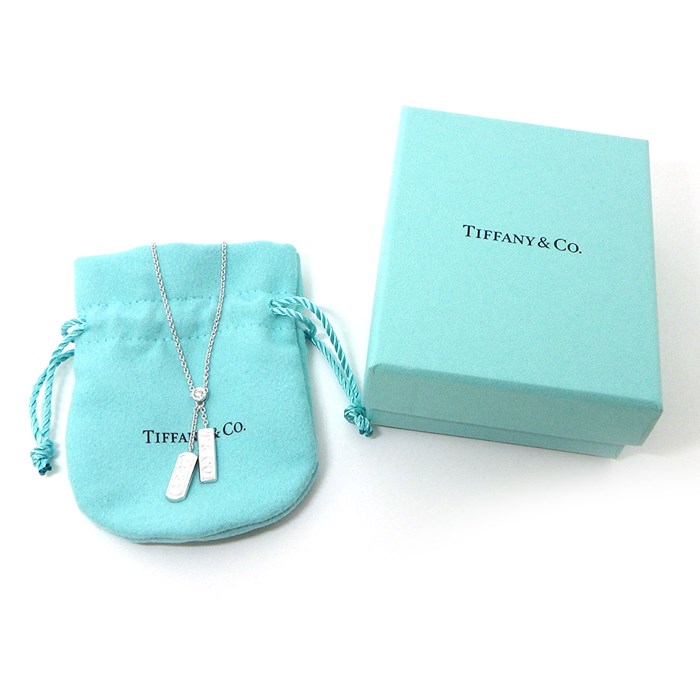 ティファニー Tiffany & Co. ネックレス 1837 ダブル バー ドロップ ロゴ タグ 1ポイント ダイヤモンド K18WG 【中古】