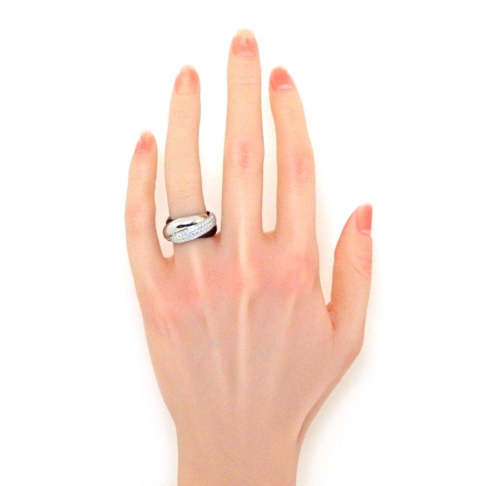 カルティエ Cartier リング トリニティ LM パヴェ フルサークル ダイヤモンド ブラック セラミック PT950 K18WG 11号 / #51 【中古】