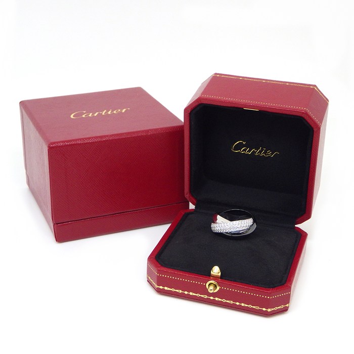 カルティエ Cartier リング トリニティ LM パヴェ フルサークル ダイヤモンド ブラック セラミック PT950 K18WG 11号 / #51 【中古】