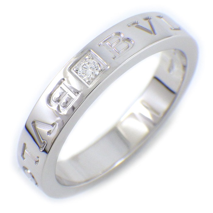 ブルガリ BVLGARI リング B-zero1 ビーゼロワン エッセンシャル バンド 339992 Wロゴ ダブルロゴ 1ポイント ダイヤモンド K18WG 18号 【中古】