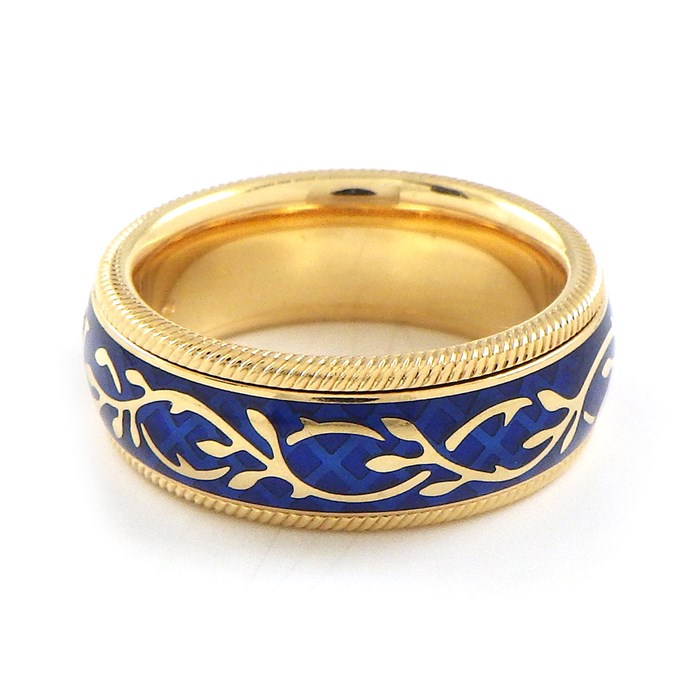 ウェレンドルフ Wellendorff リング ハイビスカス リーフ メッシュ 回転 スライド 1ポイント ダイヤモンド 0.017ct ブルー エマイユ エナメル K18YG 10号 【中古】