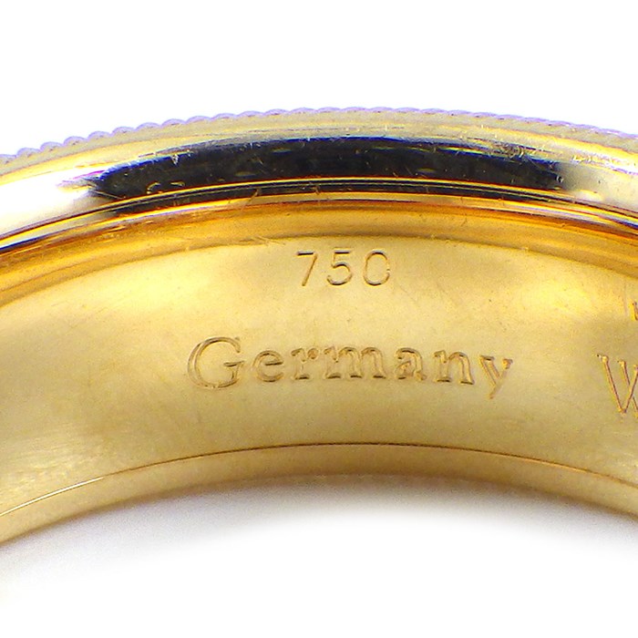 ウェレンドルフ Wellendorff リング ハイビスカス リーフ メッシュ 回転 スライド 1ポイント ダイヤモンド 0.017ct ブルー エマイユ エナメル K18YG 10号 【中古】