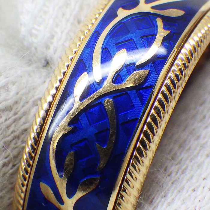 ウェレンドルフ Wellendorff リング ハイビスカス リーフ メッシュ 回転 スライド 1ポイント ダイヤモンド 0.017ct ブルー エマイユ エナメル K18YG 10号 【中古】