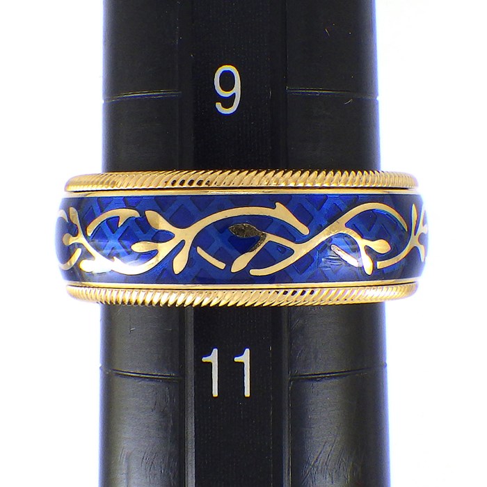 ウェレンドルフ Wellendorff リング ハイビスカス リーフ メッシュ 回転 スライド 1ポイント ダイヤモンド 0.017ct ブルー エマイユ エナメル K18YG 10号 【中古】