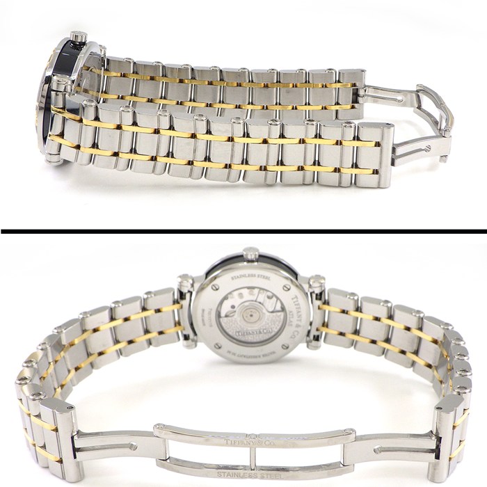 ティファニー Tiffany & Co. 腕時計 アトラス Z1300.68.16A10A00A デイト 裏スケ ブラック文字盤 ローマンインデックス SS K18YG セラミック 自動巻き 【中古】
