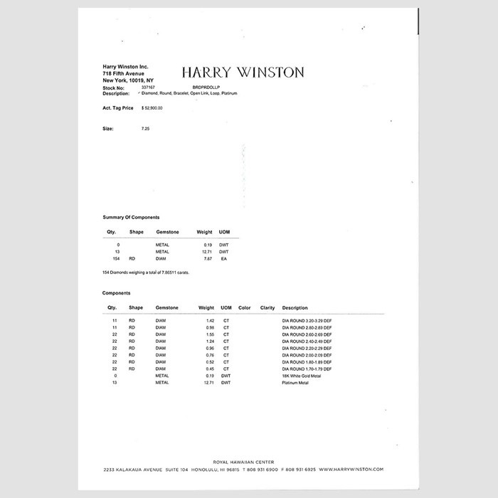 ハリーウィンストン HARRY WINSTON ブレスレット ループ BRDPRDOLLP ドロップ ティア モチーフ フル 154ポイント ダイヤモンド 7.87ct PT950 【中古】