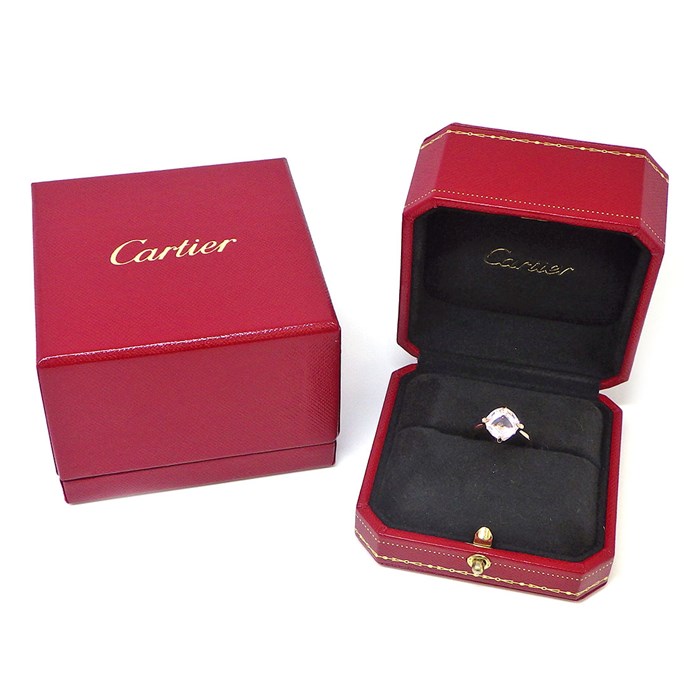 カルティエ Cartier リング インド ミステリューズ 1ポイント クッションカット ローズクォーツ 2ポイント ダイヤモンド K18PG 10号 / #50 【中古】