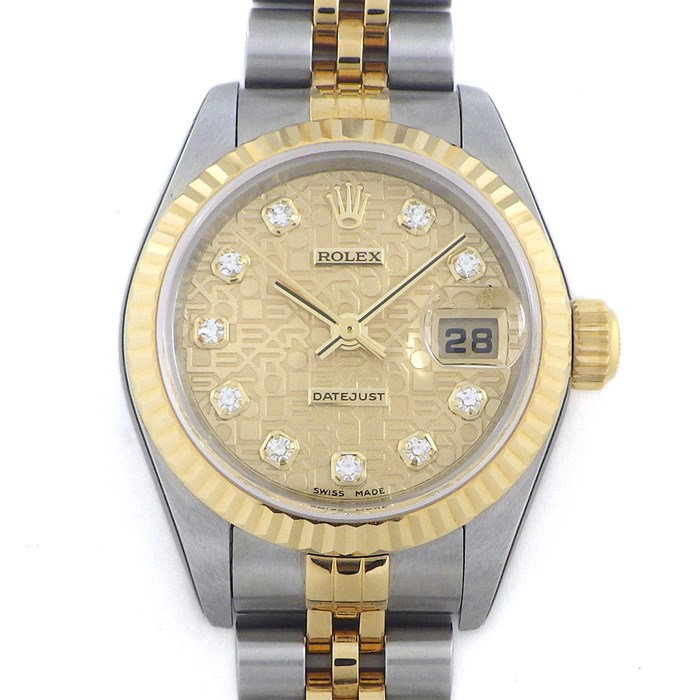 ロレックス Rolex 腕時計 デイトジャスト 26mm 79173G Y番 2002年製 10ポイント ダイヤインデックス シャンパンカラー コンピューター文字盤 彫コン フルーテッドベゼル ジュビリーブレス K18YG SS 自動巻き 【中古】