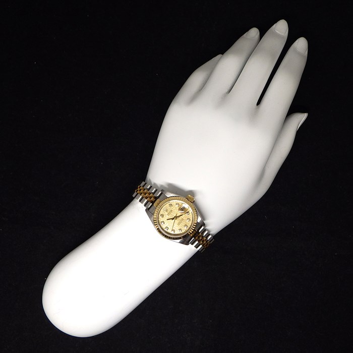 ロレックス Rolex 腕時計 デイトジャスト 26mm 79173G Y番 2002年製 10ポイント ダイヤインデックス シャンパンカラー コンピューター文字盤 彫コン フルーテッドベゼル ジュビリーブレス K18YG SS 自動巻き 【中古】