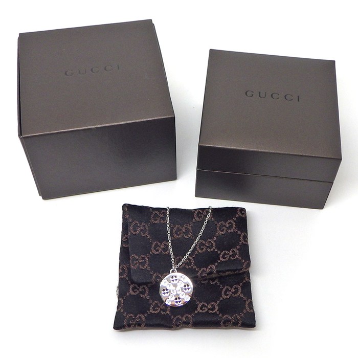 グッチ GUCCI ネックレス アイコン アモール フォーエバー GG ロゴ クローバー ラウンド サークル ダイヤモンド K18WG 【中古】