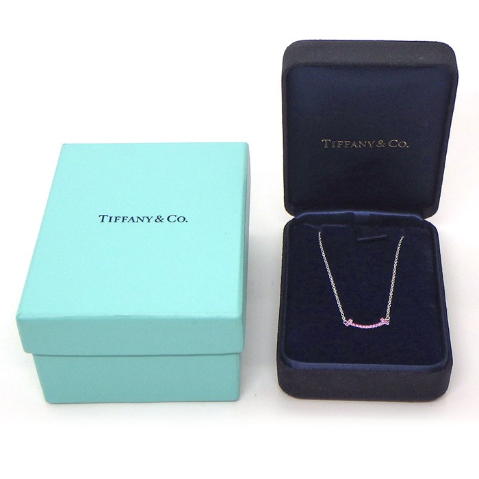 ティファニー Tiffany & Co. ネックレス Tスマイル ミニ マイクロ 2020年 クリスマス 限定モデル ピンクサファイア K18WG 【中古】