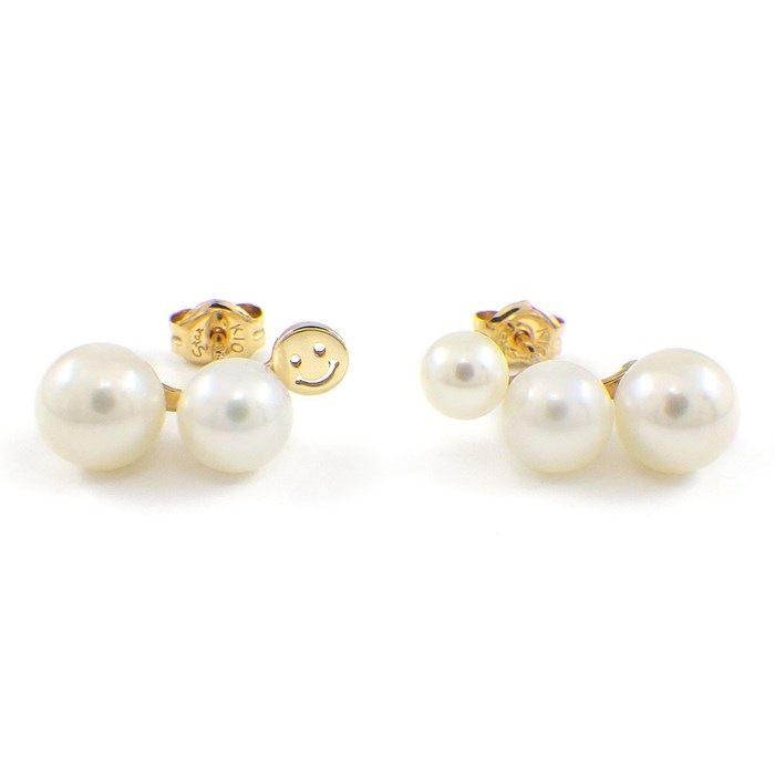 スタージュエリー STAR JEWELRY ピアス バー スマイリーフェイス パール 4.3-6.0mm珠 K10YG 【中古】