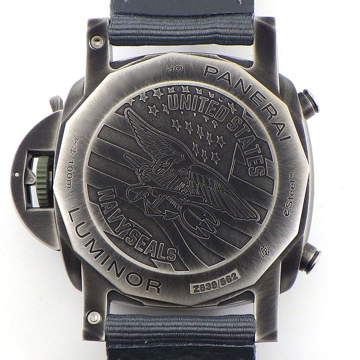 パネライ PANERAI 腕時計 ルミノール クロコ ネイビーシールズ PAM01409 グラデーション グレー文字盤 クロノグラフ スモールセコンド ナイロン / 牛革ベルト SS 自動巻き 【箱・保付き】 【中古】