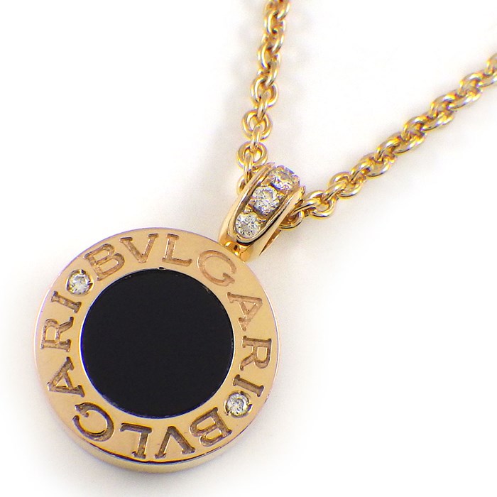 ブルガリ BVLGARI ネックレス ブルガリブルガリ 347761 2Way リバーシブル ロゴ サークル ラウンド オニキス ホワイト シェル 8ポイント ダイヤモンド 計0.11ct K18PG 白 【中古】