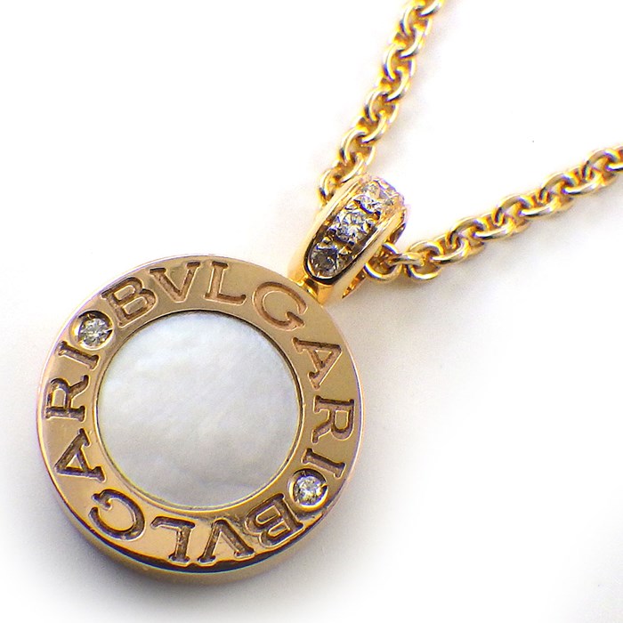 ブルガリ BVLGARI ネックレス ブルガリブルガリ 347761 2Way リバーシブル ロゴ サークル ラウンド オニキス ホワイト シェル 8ポイント ダイヤモンド 計0.11ct K18PG 白 【中古】