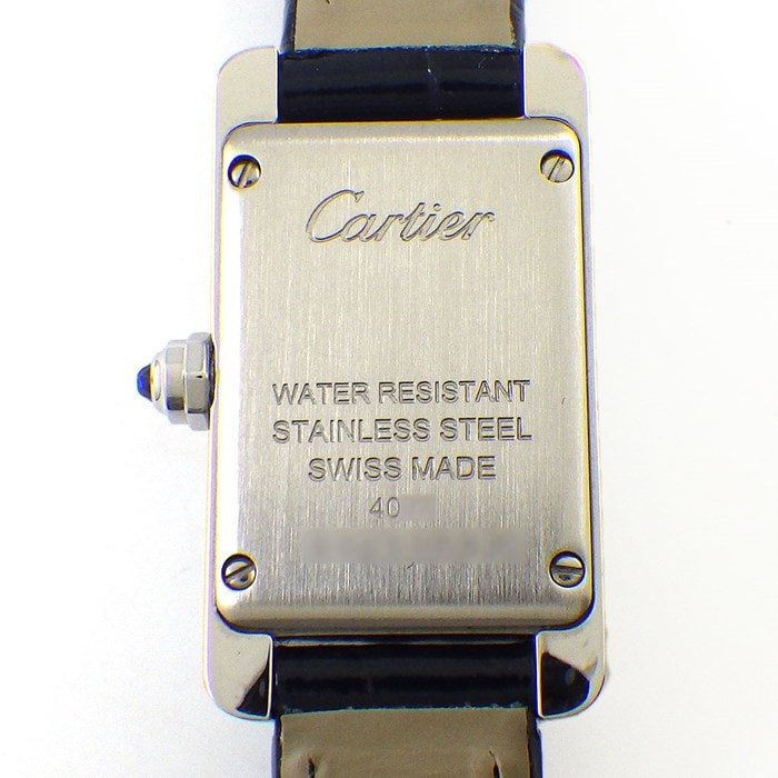 カルティエ Cartier 腕時計 タンク アメリカン ミニ WSTA0032 日本限定モデル ローマ数字インデックス サンレイ シルバー レクタンギュラー文字盤 SS ネイビーブルー アリゲーター レザーベルト クオーツアナログ 【箱・保付き】 【中古】 カルティエ Cartier 腕時計 タンク アメリカン ミニ WSTA0032 日本限定
