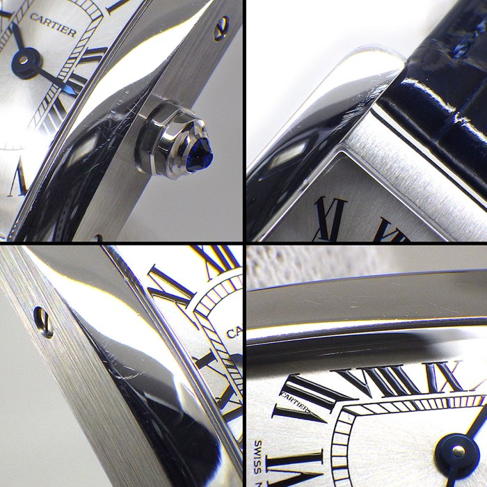 カルティエ Cartier 腕時計 タンクアメリカンミニ WSTA0032 日本限定 レクタンギュラー シルバー文字盤 ネイビー アリゲーターレザーベルト SS クオーツアナログ 【箱・保付き】 【中古】 カルティエ Cartier 腕時計 タンク アメリカン ミニ WSTA0032 日本限定