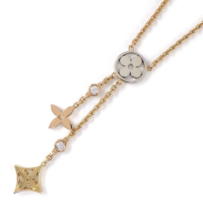 ルイ・ヴィトン LOUIS VUITTON ネックレス コリエ Y イディール ブロッサム トワオール Q94329 スリーカラー 2ポイント ダイヤモンド 0.07ct K18PG K18WG K18YG 【中古】