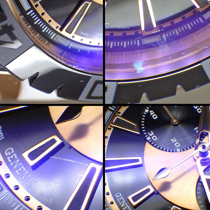ロジェ・デュブイ ROGER DUBUIS 腕時計 イージーダイバー DBSE0288 28本限定モデル ブラック 文字盤 黒 クロノグラフ スモールセコンド 裏スケ 回転ベゼル K18PG セラミック ラバー 自動巻き 【中古】