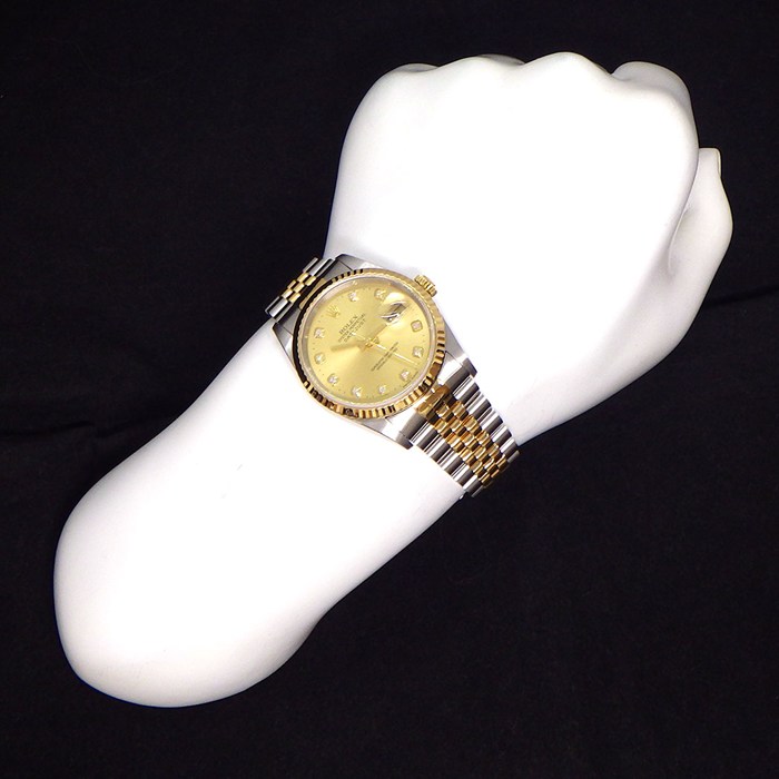 ロレックス Rolex 腕時計 デイトジャスト 16233G U番 1997年製 10ポイント ダイヤインデックス サンレイ シャンパンカラー文字盤 デイト K18YG SS 自動巻き 【中古】