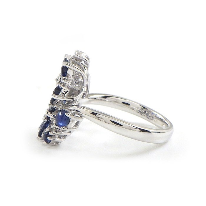 【サファイア ダイヤモンド】 リング フラワーモチーフ サファイア 1.40ct ダイヤモンド 0.10ct K18WG 12号 【中古】