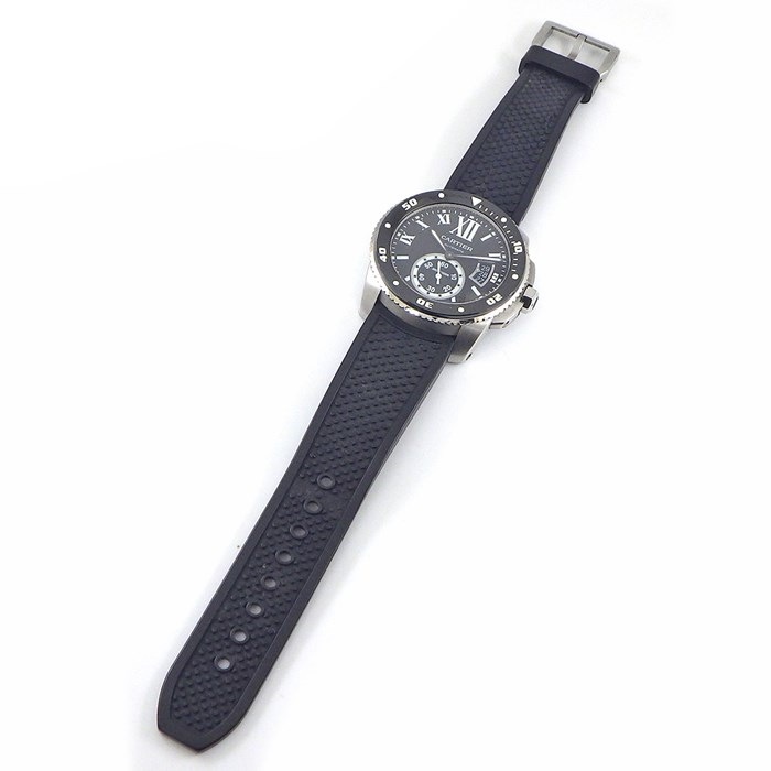 カルティエ Cartier 腕時計 カリブル ダイバー W7100056 デイト スモールセコンド 回転ベゼル 夜光インデックス 夜光針 ブラック文字盤 SS ブラック ラバーベルト 自動巻き 【中古】