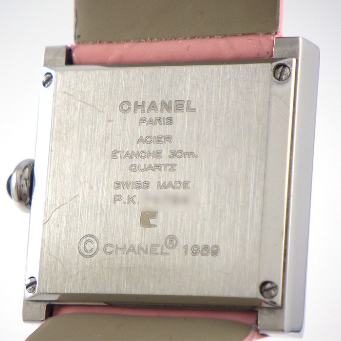 シャネル CHANEL 腕時計 マドモアゼル H0827 スクエア ホワイト文字盤 ローマンインデックス ピンク エナメル/レザーベルト SS クオーツアナログ 【中古】